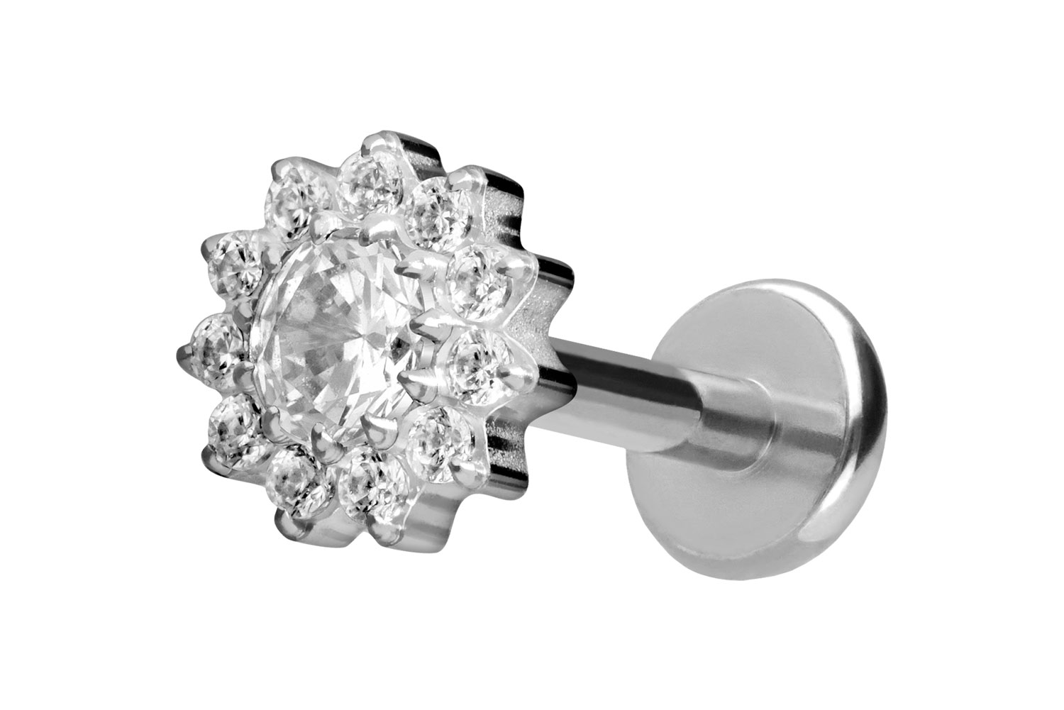 Titan Labret Piercing mit Push Fit KRISTALLBLUME